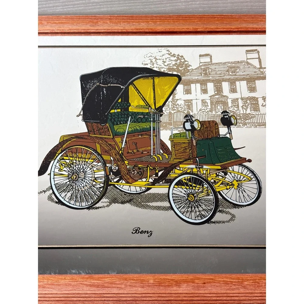 Vintage‎ Benz Horseless Carriage Framed Bar Mirror Classic Car Wall Decor 16x12